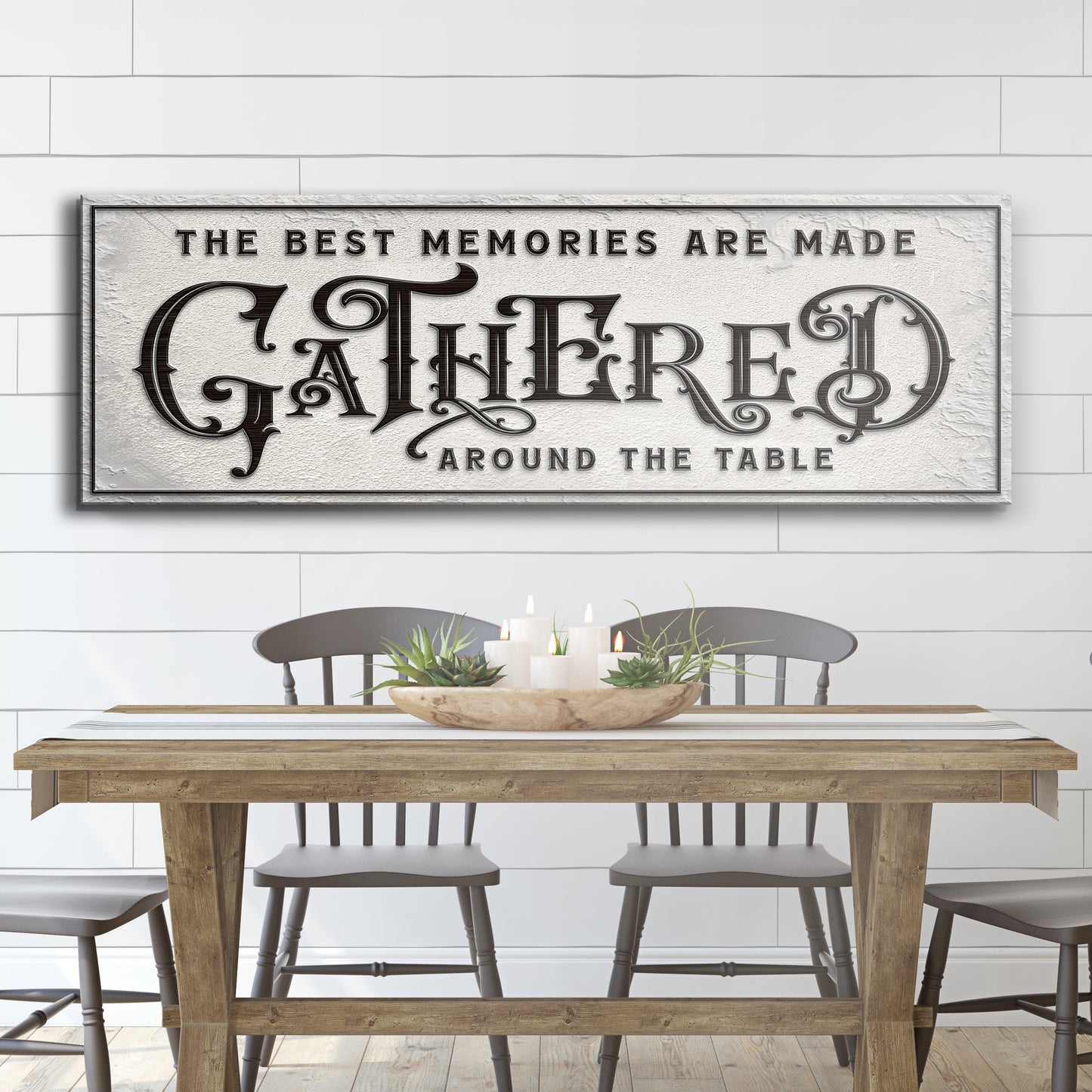 Gathered Around Table Sign II canvas wall art with ornate typography Tailored Canvases on Tampa Home & Garden Store