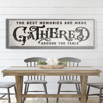 Gathered Around Table Sign II canvas wall art with ornate typography Tailored Canvases on Tampa Home & Garden Store