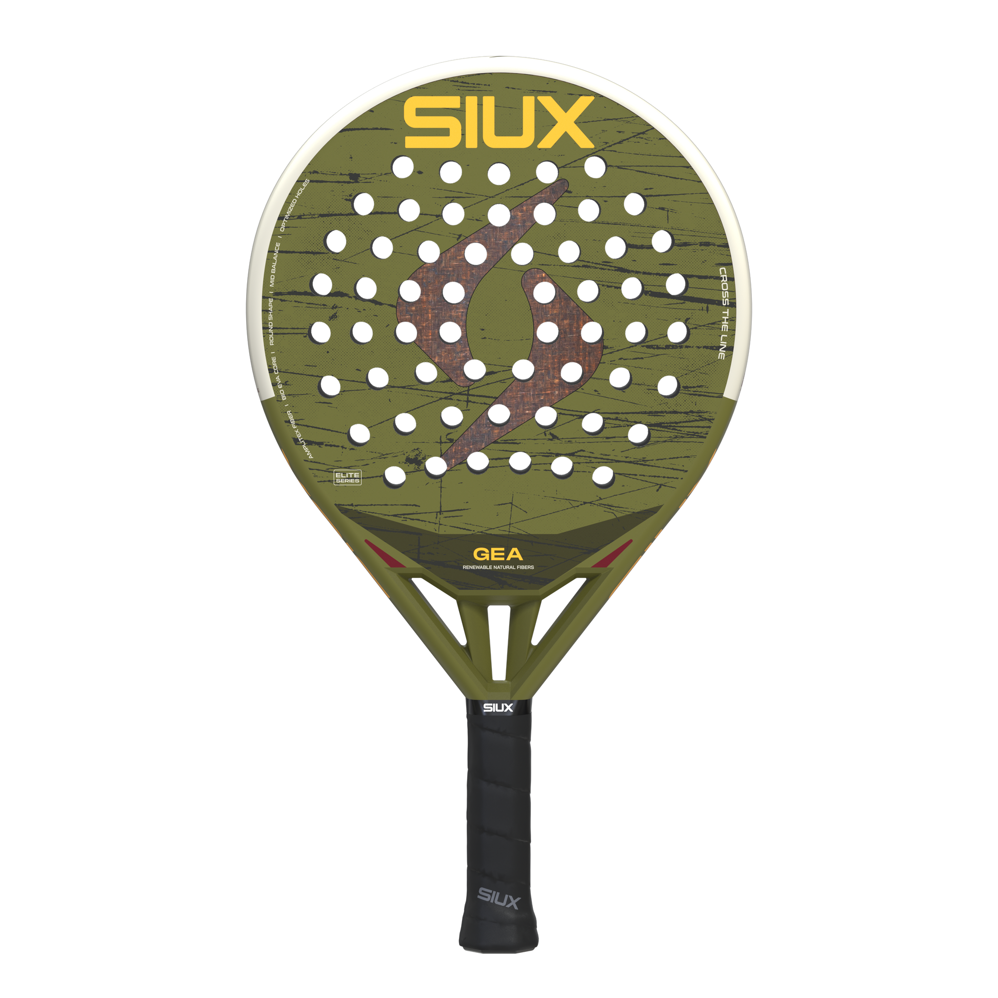 Gea 2 2026 padel racket olive-green face with black holes and yellow SIUX logo Siux USA on Tampa Home & Garden Store