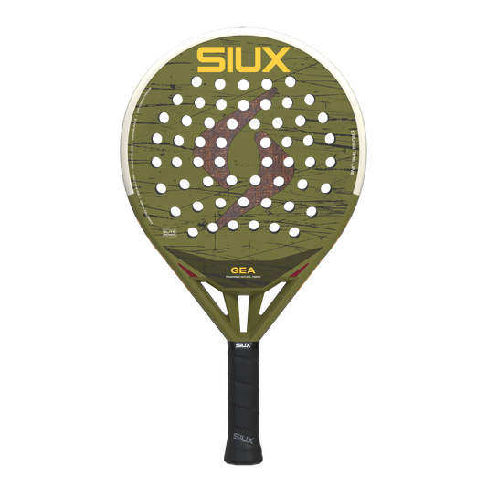 Gea 2 2026 padel racket olive-green face with black holes and yellow SIUX logo Siux USA on Tampa Home & Garden Store