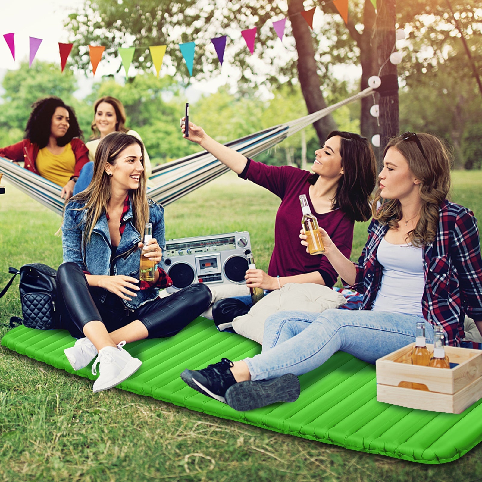 GemGear 3 Inch Thick Inflatable Waterproof Camping Sleeping Pad, bright green outdoor pad on Tampa Home & Garden Store