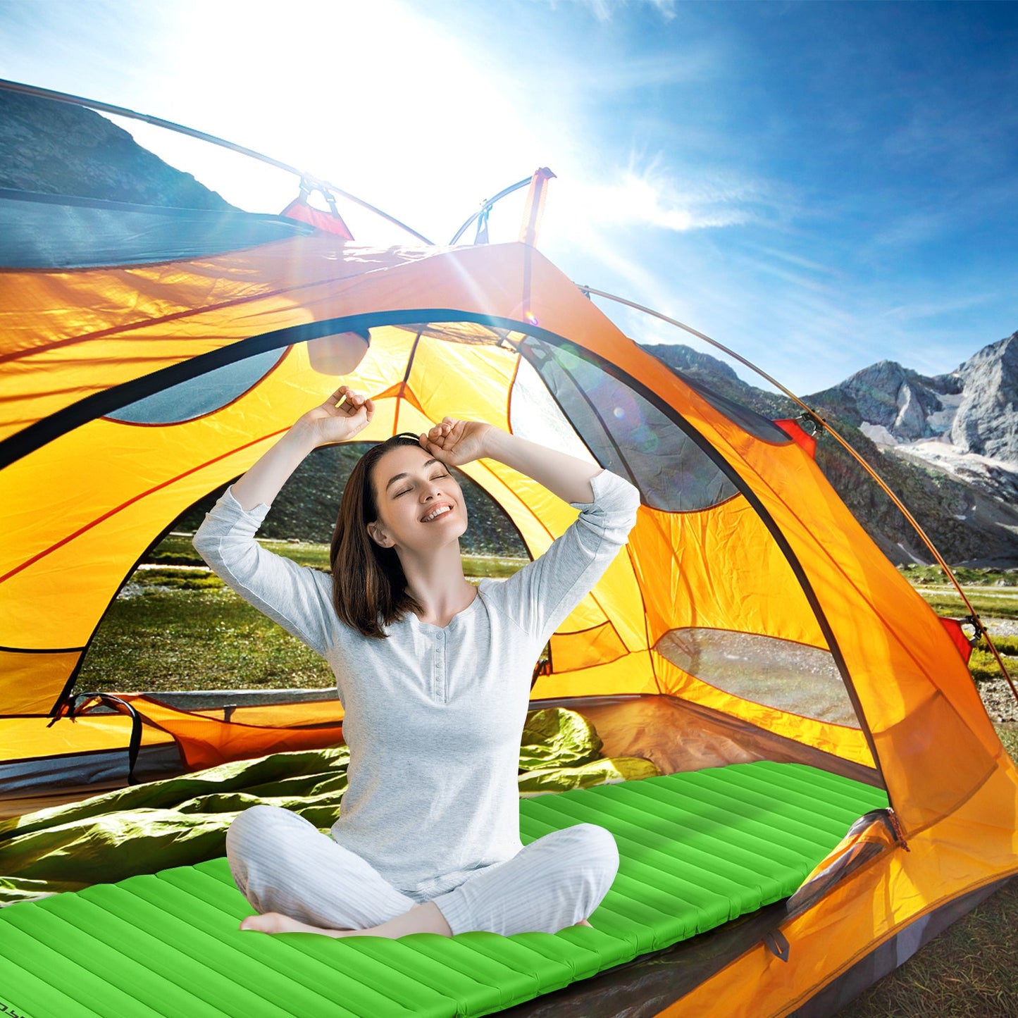 GemGear 3 Inch Thick Inflatable Waterproof Camping Sleeping Pad bright green pad on Tampa Home & Garden Store