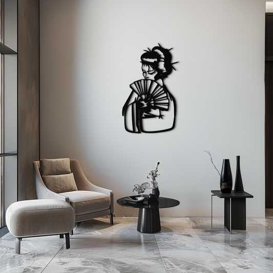 Geisha Silhouette Metal Wall Art – Japanese Woman with Fan Modern Decor- KAF568 - Tampa Home & Garden Store