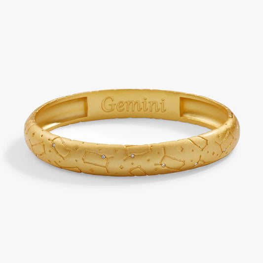 Gemini Zodiac Hinge Bangle bracelet in gold-tone with Gemini etched and crystal accents on Tampa Home & Garden Store