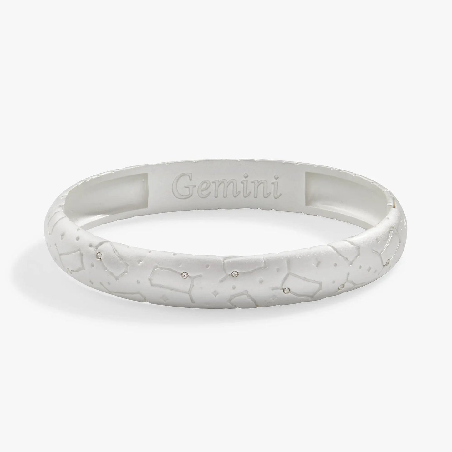 Gemini Zodiac Hinge Bangle bracelet in white finish with Gemini engraving by Alex and Ani on Tampa Home & Garden Store