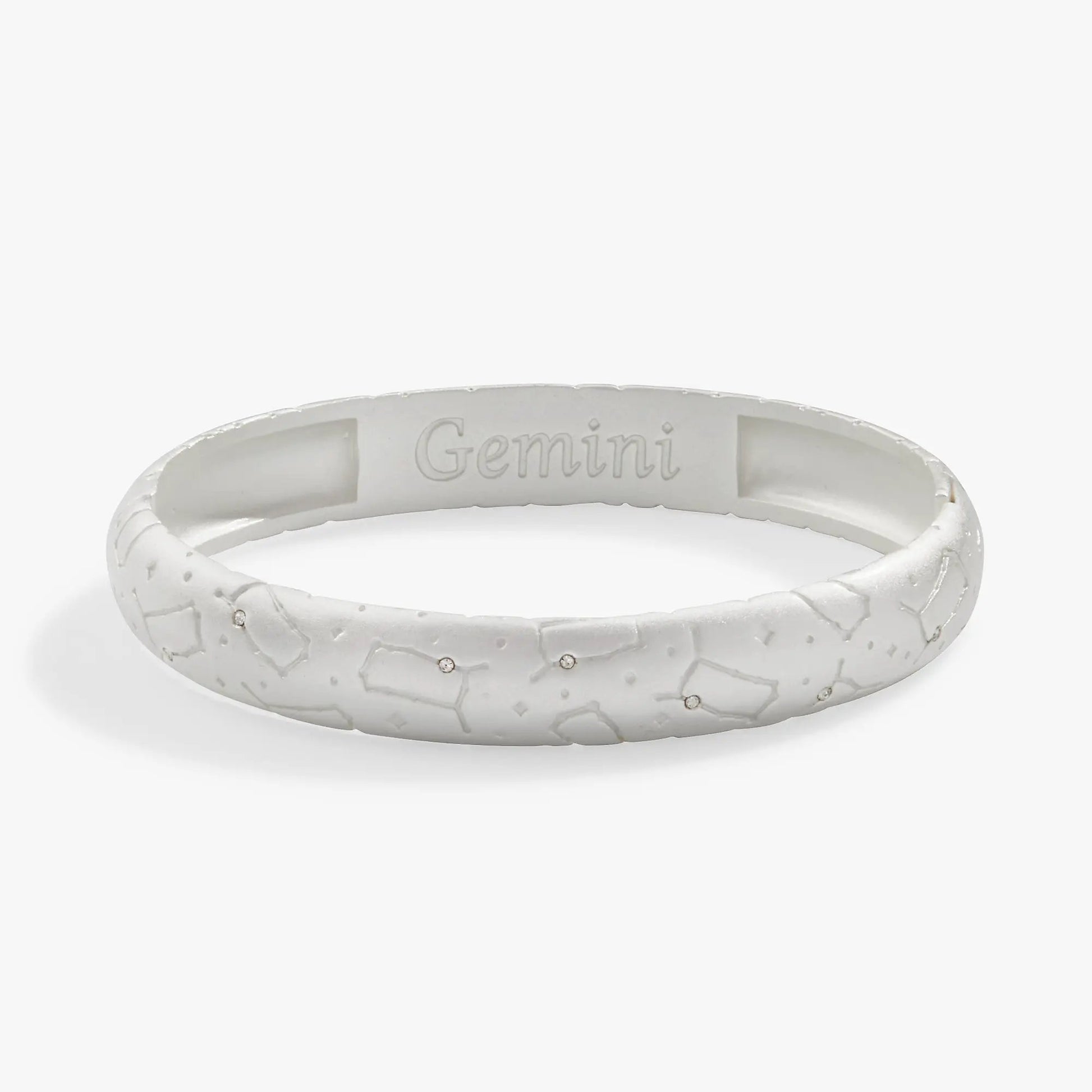 Gemini Zodiac Hinge Bangle bracelet in white finish with Gemini engraving by Alex and Ani on Tampa Home & Garden Store