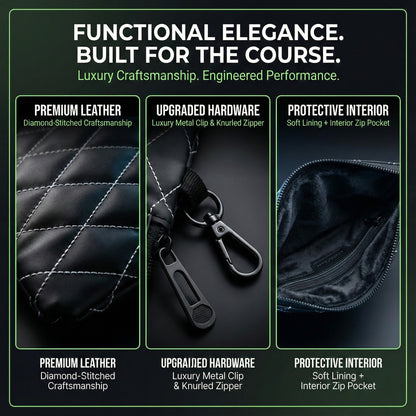Leather Golf Utility Pouch Premium Leather with diamond-stitching and knurled zipper hardware on Tampa Home & Garden Store