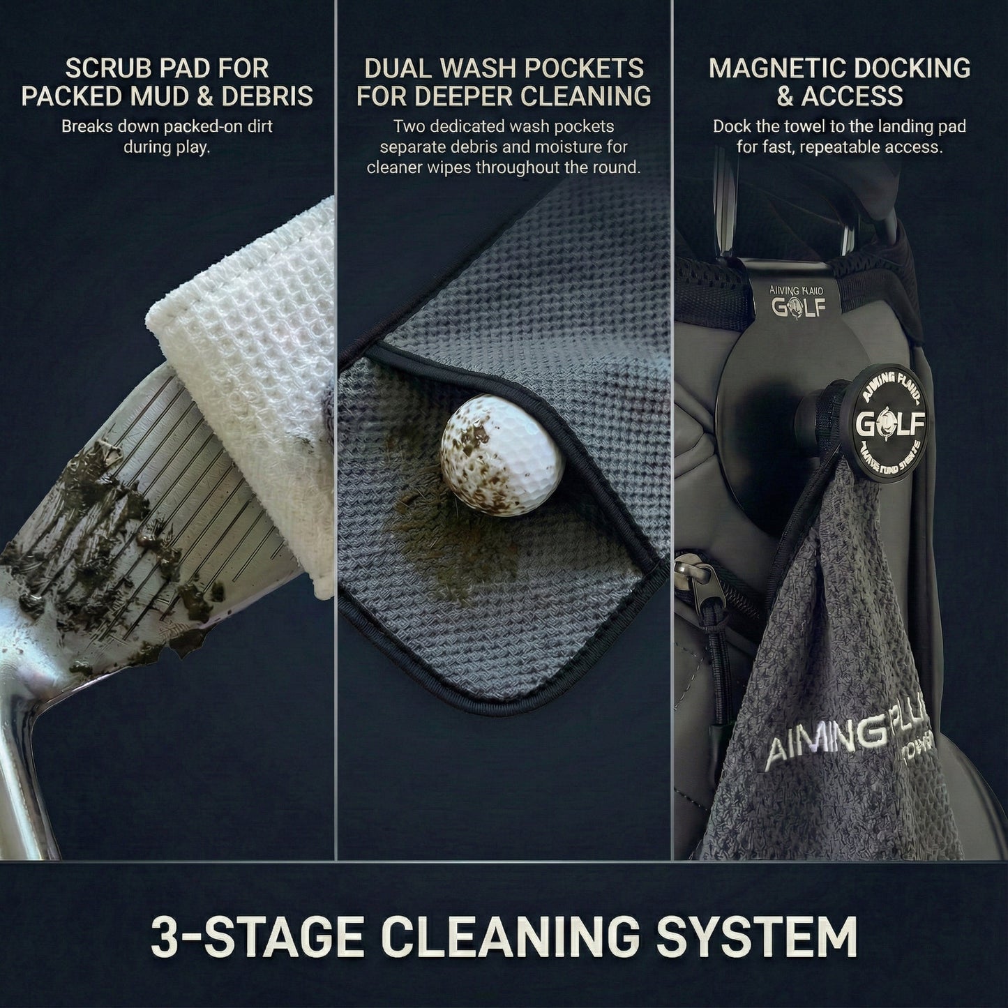Magnetic Golf Towel System with dockable towel and landing pad by Aiming Fluid Golf on Tampa Home & Garden Store