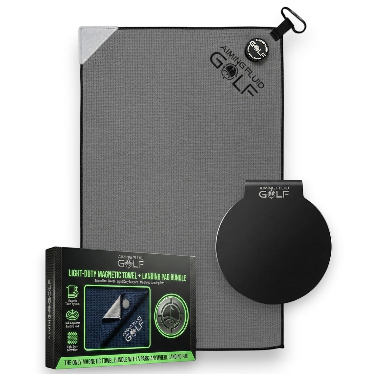 Light Duty Magnetic Towel + Landing Pad System magnetic towel bundle Aiming Fluid Golf gray on Tampa Home & Garden Store