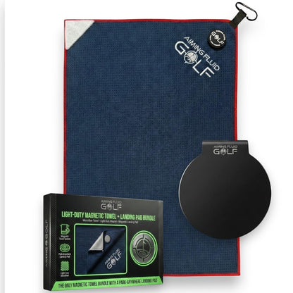 Light-Duty magnetic towel bundle with navy towel and magnetic pad by Aiming Fluid Golf on Tampa Home & Garden Store