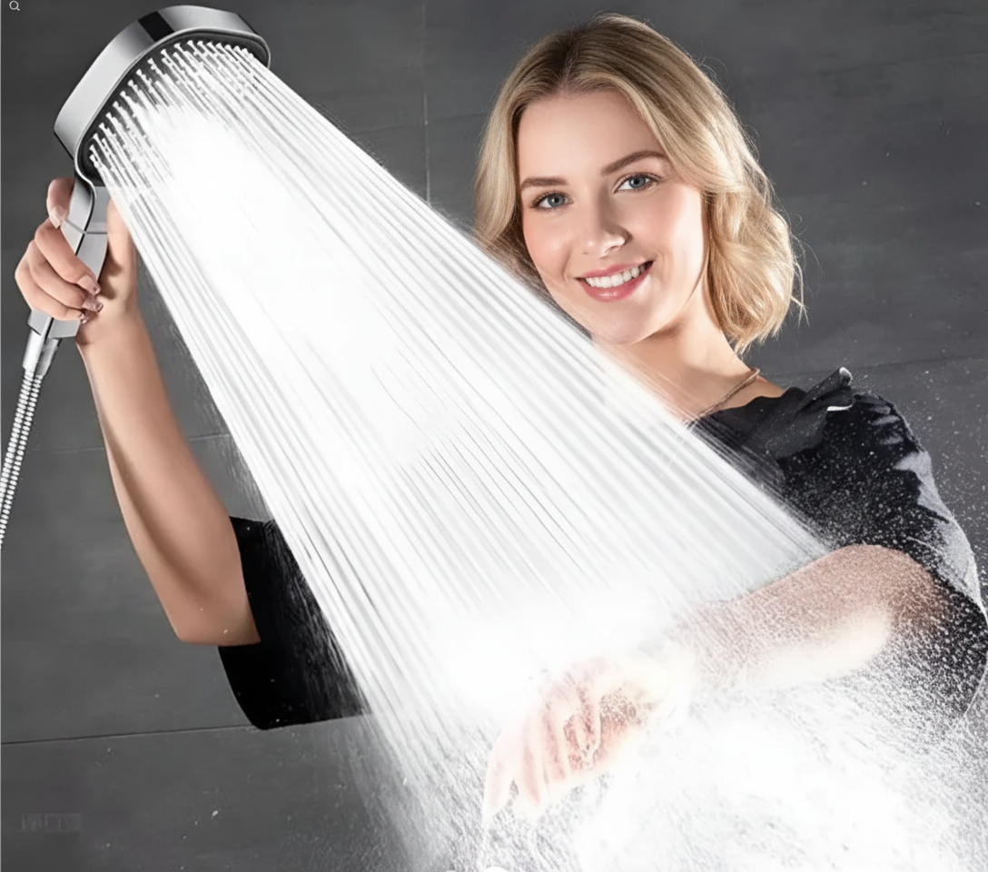 High Pressure Filtered Shower Head Moktan Sabai handheld with chrome finish in use on Tampa Home & Garden Store