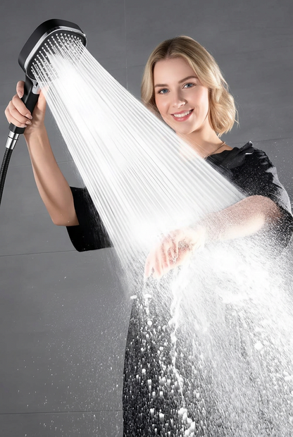 High Pressure Filtered Handheld Shower Head Moktan Sabai; black finish with chrome accents on Tampa Home & Garden Store
