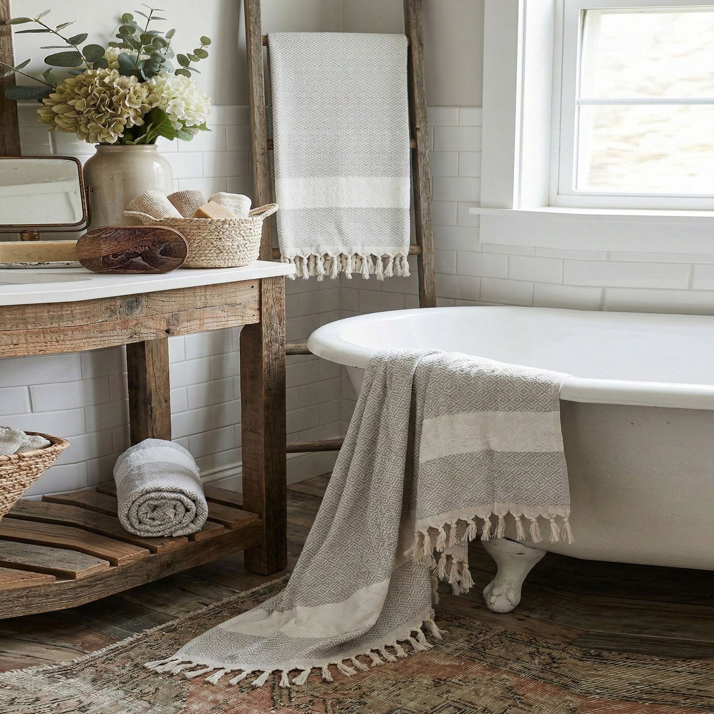 Haley Diamond Towel 200GSM cream with diamond pattern and tassel fringe Gia Roma beach towel on Tampa Home & Garden Store