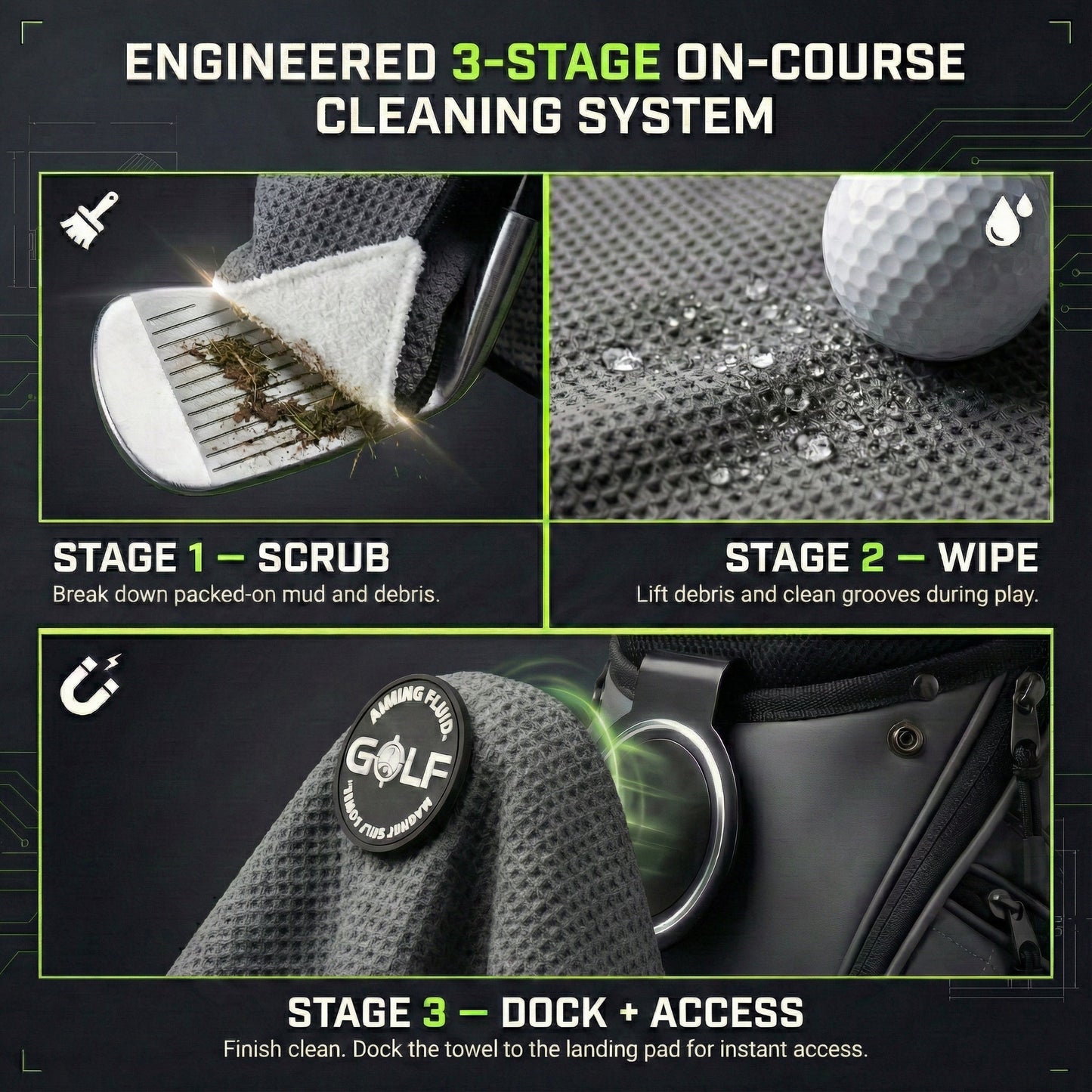 40 Magnetic Golf Towel + Landing Pad System with landing pad and Aiming Fluid Golf branding on Tampa Home & Garden Store