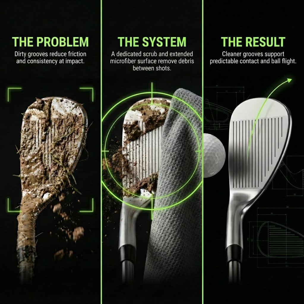 The 40 Magnetic Golf Towel + Landing Pad System by Aiming Fluid Golf, dirty vs clean grooves on Tampa Home & Garden Store