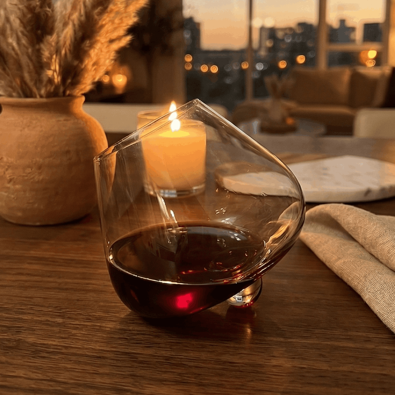 Kami Rotating Crystal Wine Glass with Coaster