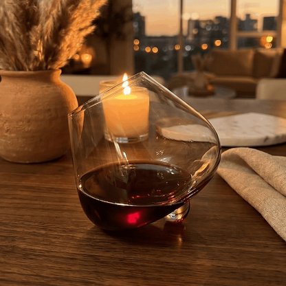 Kami Rotating Crystal Wine Glass with Coaster