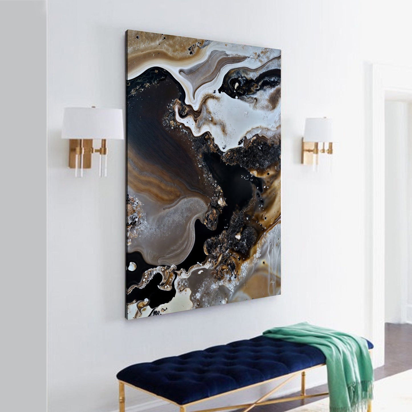 Canvas Print Geode Whispers III by Tailored Canvases with brown, ivory and black swirls on Tampa Home & Garden Store