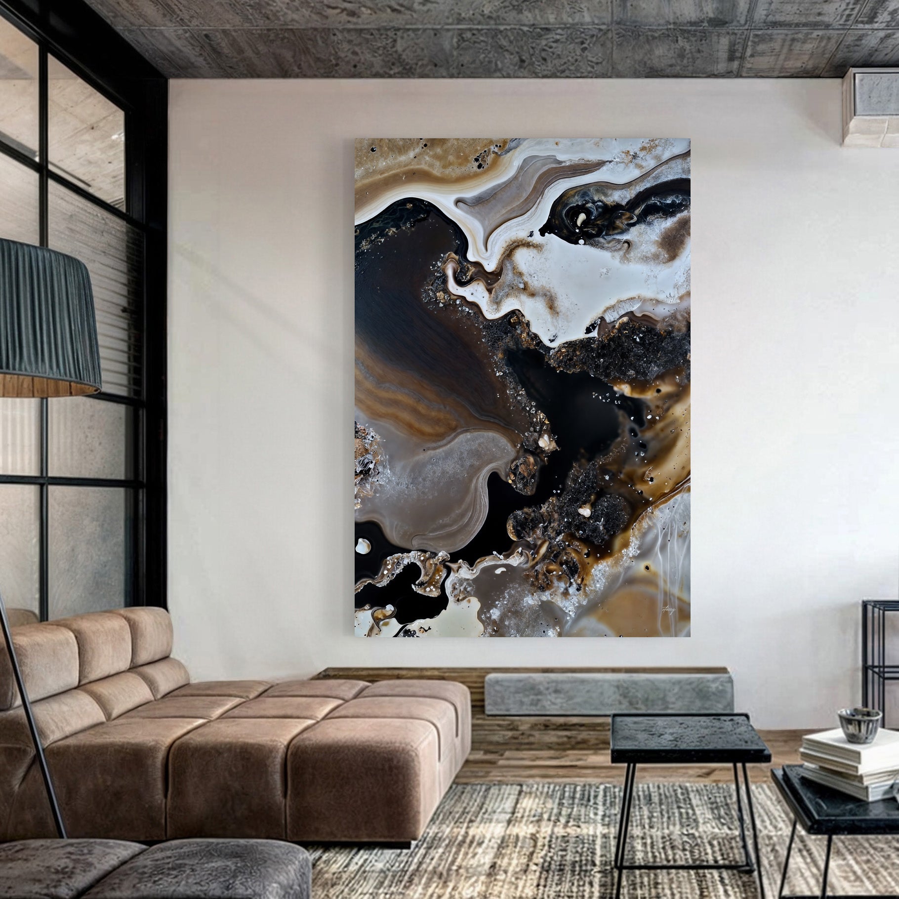 Canvas print Geode Whispers III by Tailored Canvases with warm brown black swirls on Tampa Home & Garden Store
