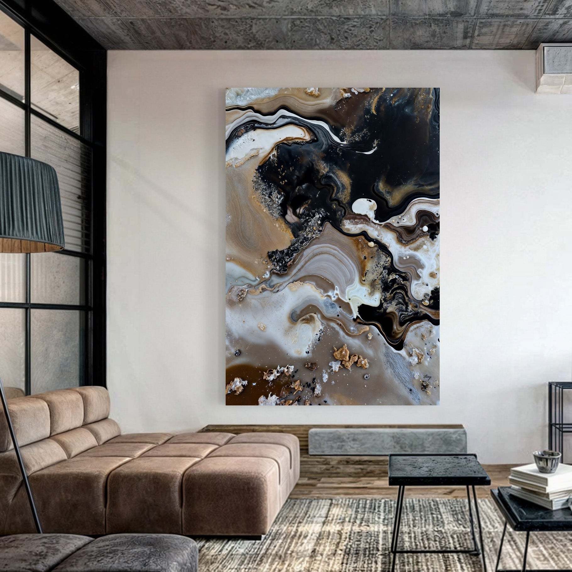 Canvas print Geode Whispers by Tailored Canvases; abstract brown, black, white swirls on Tampa Home & Garden Store