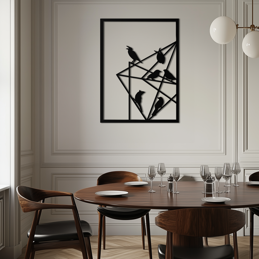 Geometric Birds Gathering Metal Wall Art – Modern Minimalist Black Wall Decor- KAF549 - Tampa Home & Garden Store
