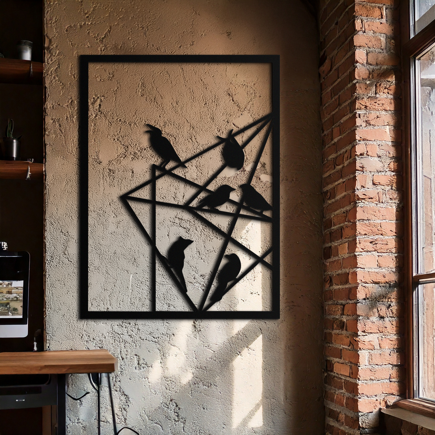 Geometric Birds Gathering Metal Wall Art – Modern Minimalist Black Wall Decor- KAF549 - Tampa Home & Garden Store