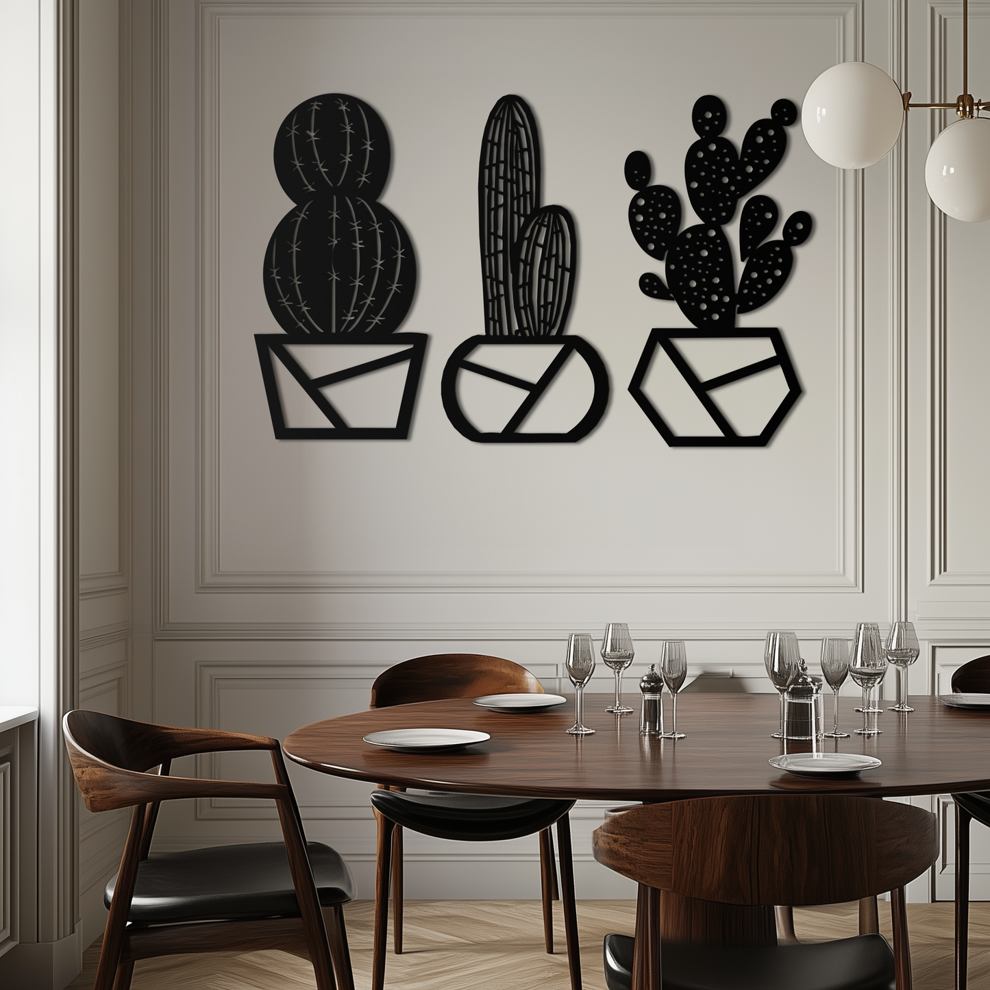 Geometric Cactus Set Metal Wall Art – Modern Black Steel Succulent Decor for Home and Office- KAF518 - Tampa Home & Garden Store