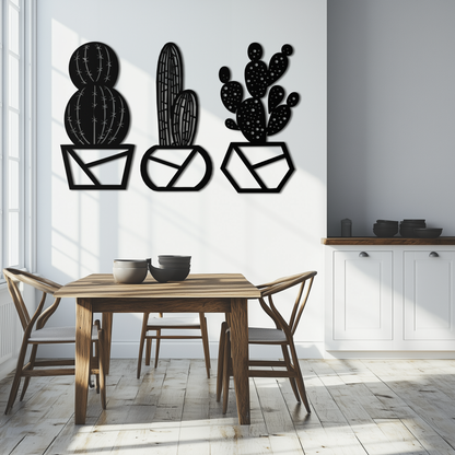 Geometric Cactus Set Metal Wall Art – Modern Black Steel Succulent Decor for Home and Office- KAF518 - Tampa Home & Garden Store