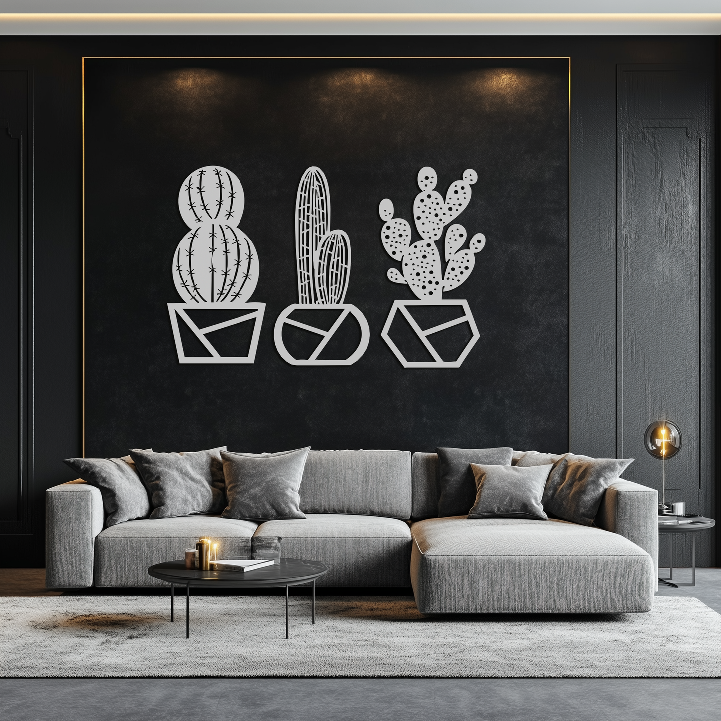 Geometric Cactus Set Metal Wall Art – Modern Black Steel Succulent Decor for Home and Office- KAF518 - Tampa Home & Garden Store
