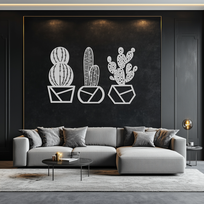 Geometric Cactus Set Metal Wall Art – Modern Black Steel Succulent Decor for Home and Office- KAF518 - Tampa Home & Garden Store