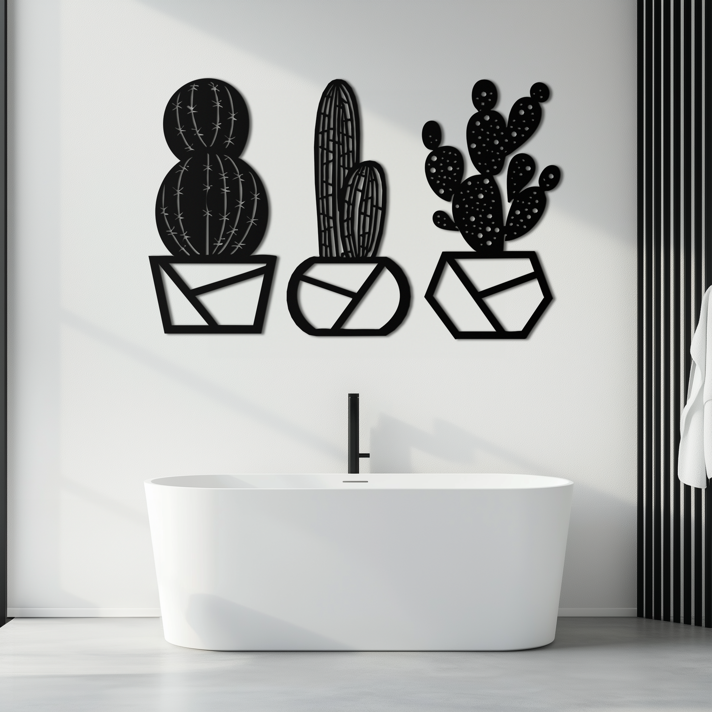 Geometric Cactus Set Metal Wall Art – Modern Black Steel Succulent Decor for Home and Office- KAF518 - Tampa Home & Garden Store