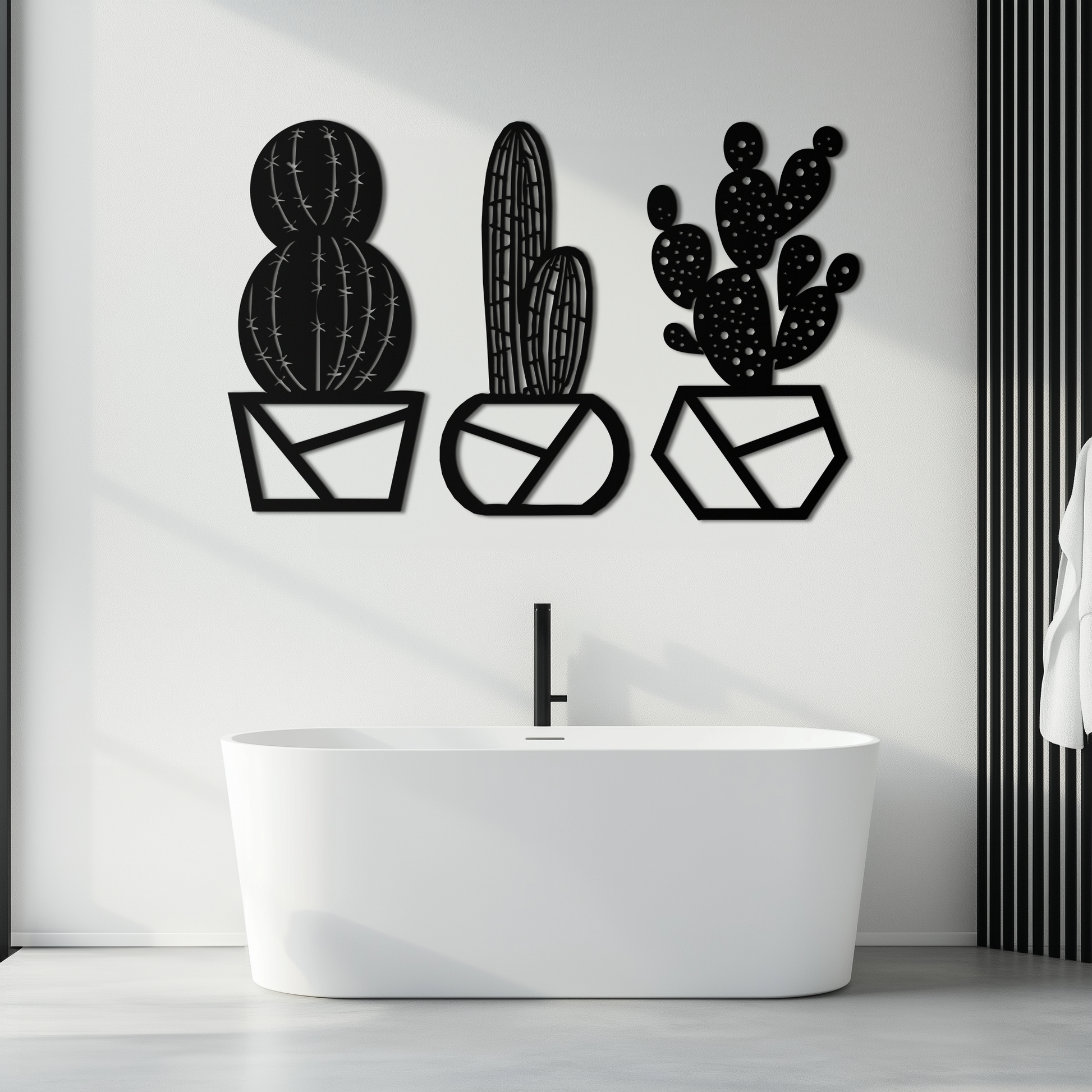Geometric Cactus Set Metal Wall Art – Modern Black Steel Succulent Decor for Home and Office- KAF518 - Tampa Home & Garden Store