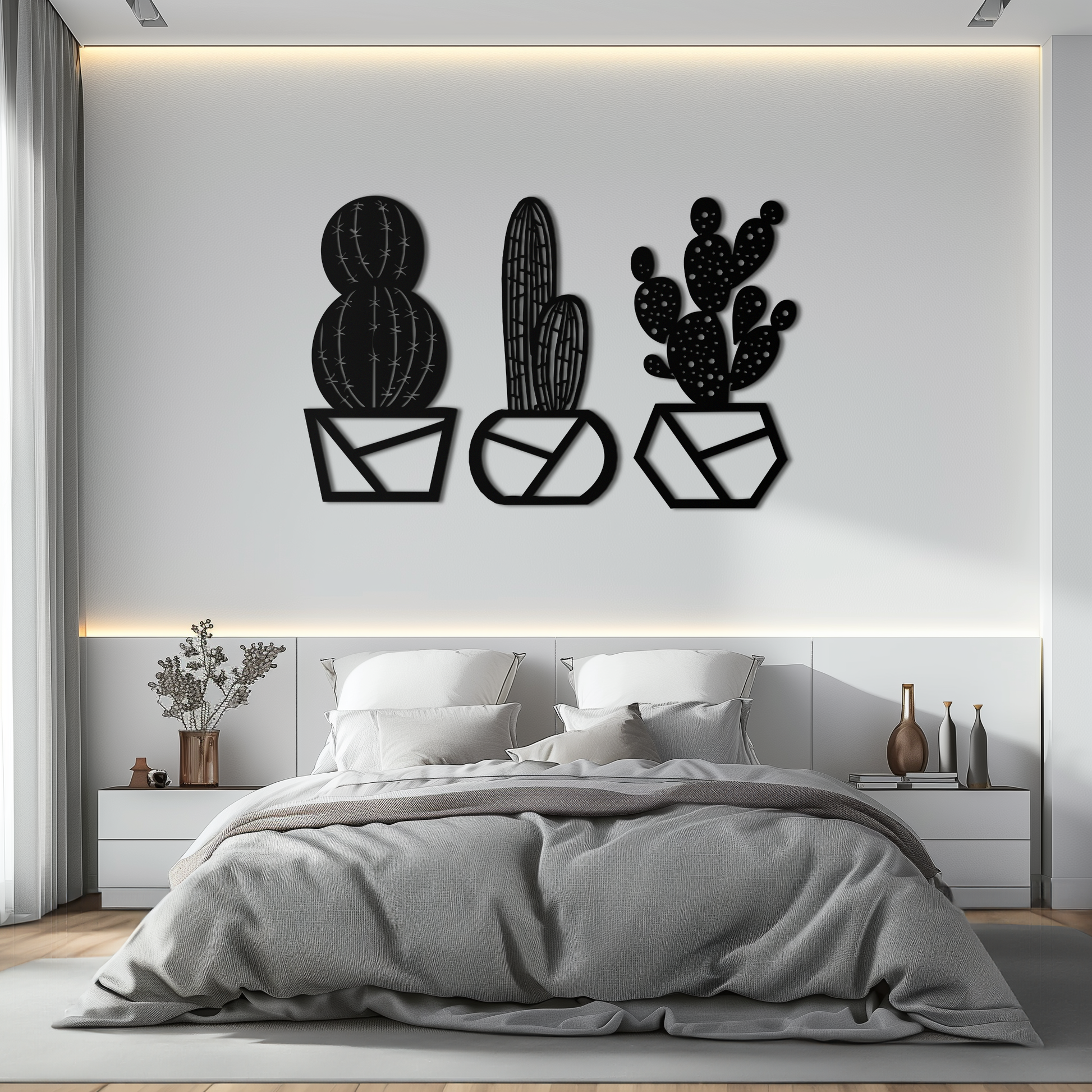 Geometric Cactus Set Metal Wall Art – Modern Black Steel Succulent Decor for Home and Office- KAF518 - Tampa Home & Garden Store