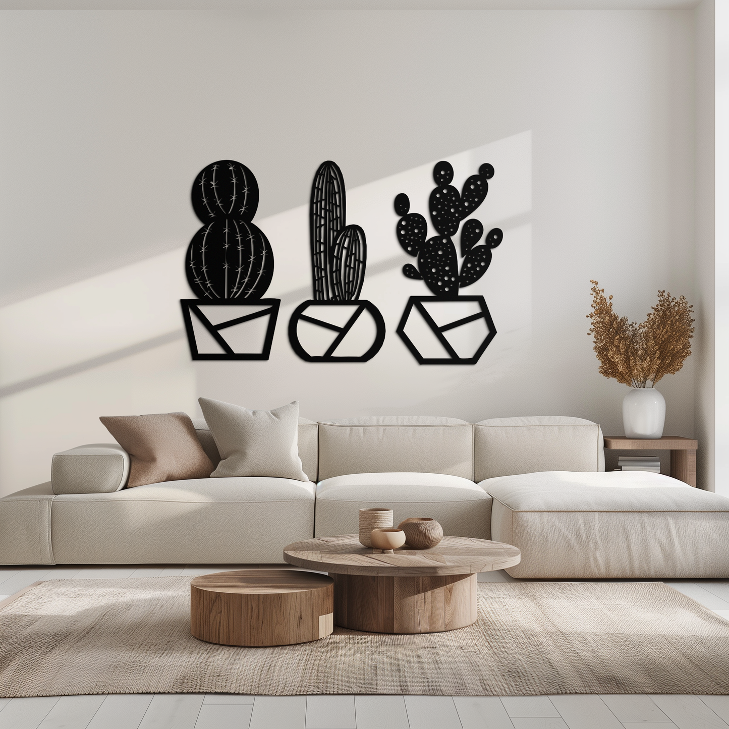 Geometric Cactus Set Metal Wall Art – Modern Black Steel Succulent Decor for Home and Office- KAF518 - Tampa Home & Garden Store