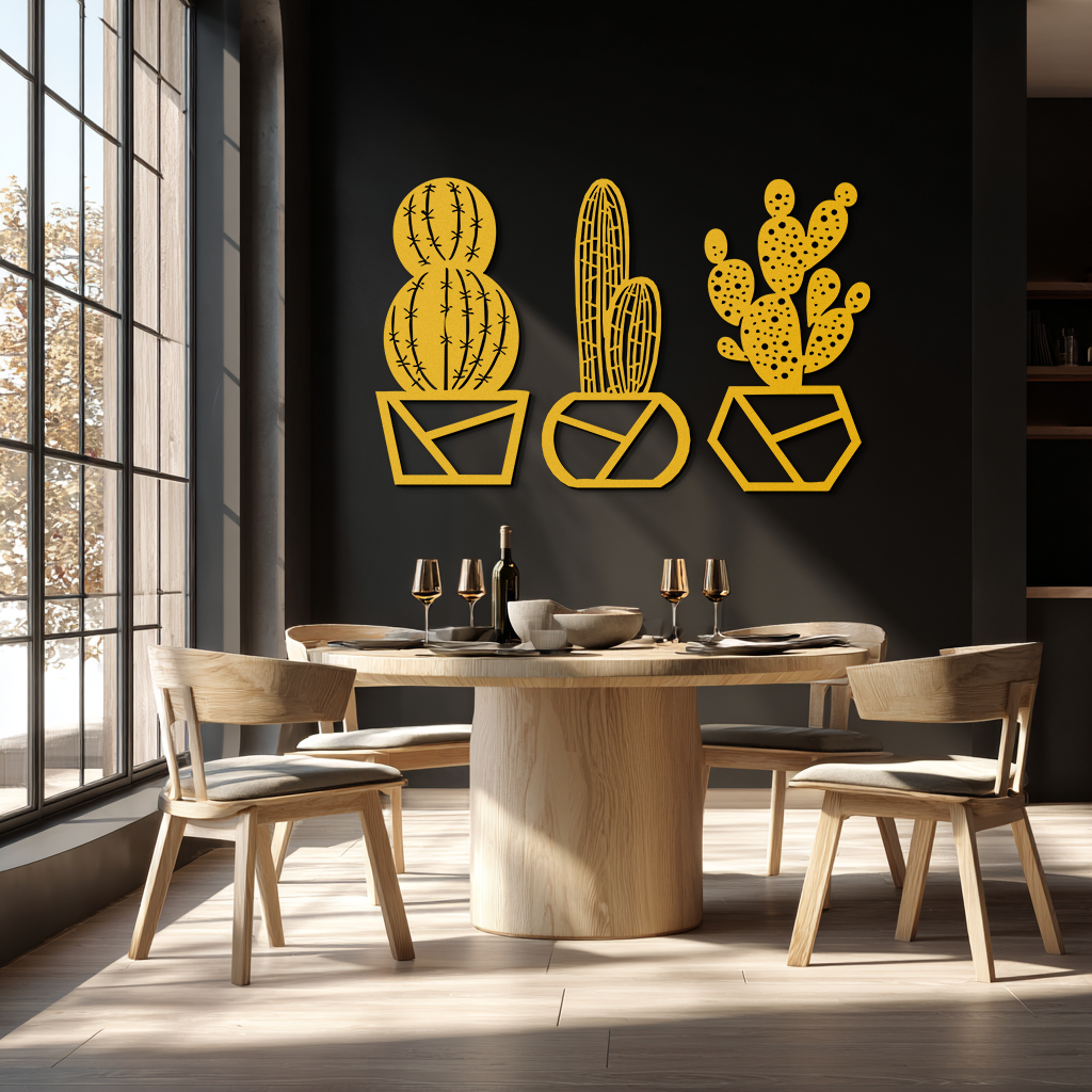 Geometric Cactus Set Metal Wall Art – Modern Black Steel Succulent Decor for Home and Office- KAF518 - Tampa Home & Garden Store