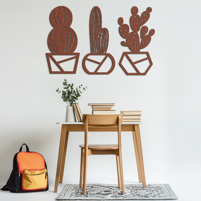 Geometric Cactus Set Metal Wall Art – Modern Black Steel Succulent Decor for Home and Office- KAF518 - Tampa Home & Garden Store