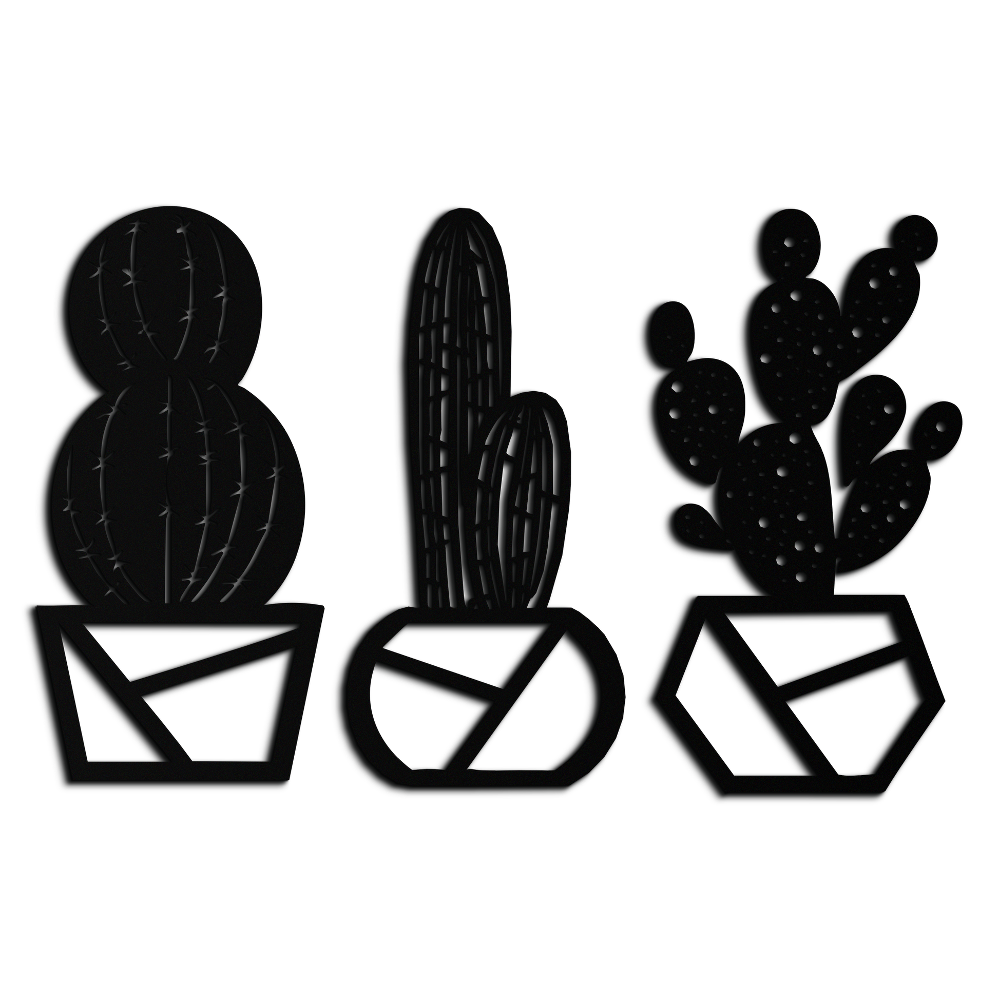 Geometric Cactus Set Metal Wall Art – Modern Black Steel Succulent Decor for Home and Office- KAF518 - Tampa Home & Garden Store