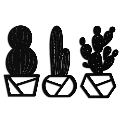 Geometric Cactus Set Metal Wall Art – Modern Black Steel Succulent Decor for Home and Office- KAF518 - Tampa Home & Garden Store