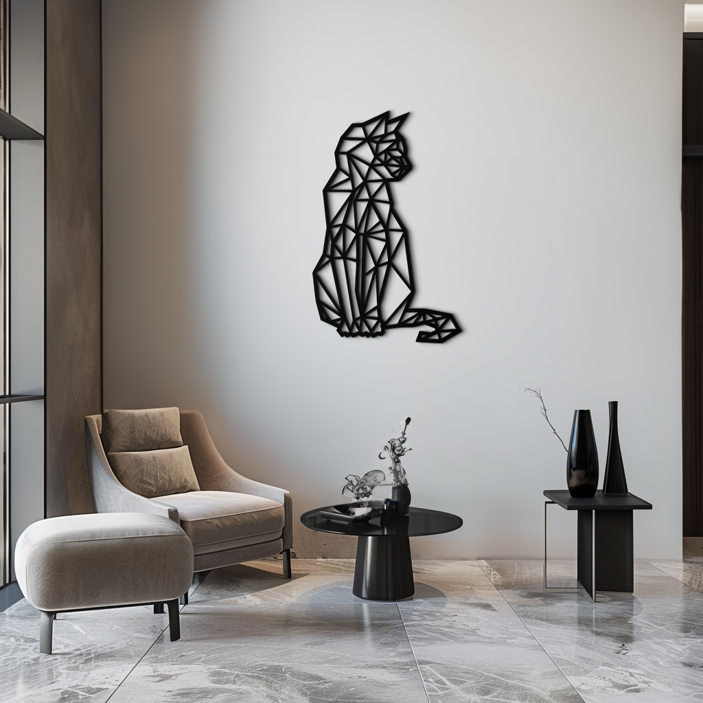 Geometric Cat Metal Wall Art - Modern Feline Home Decor- KAF176 - Tampa Home & Garden Store