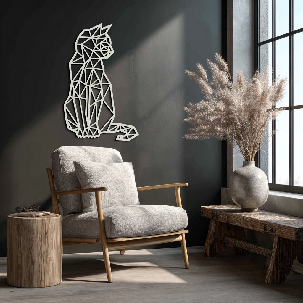 Geometric Cat Metal Wall Art - Modern Feline Home Decor- KAF176 - Tampa Home & Garden Store