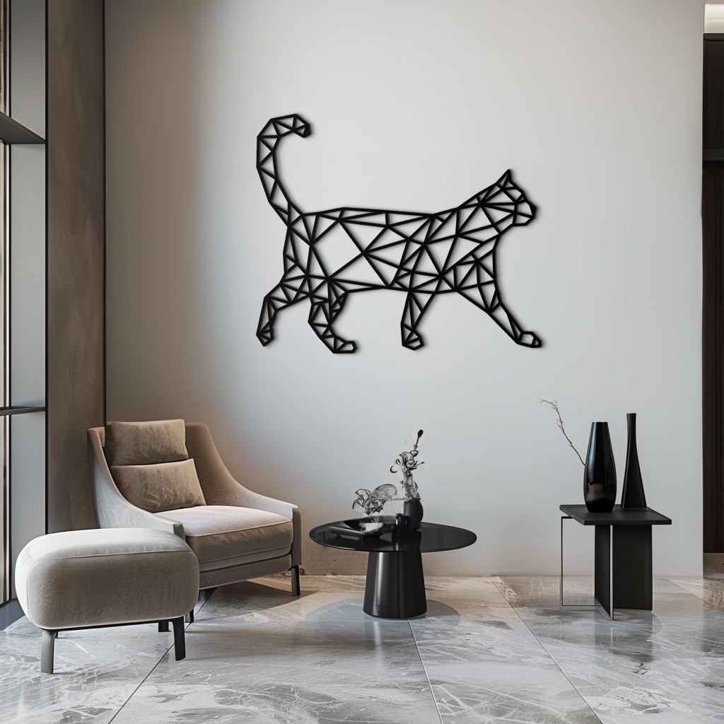 Geometric Cat Metal Wall Art - Modern Feline-Inspired Decor - KAF116 - Tampa Home & Garden Store