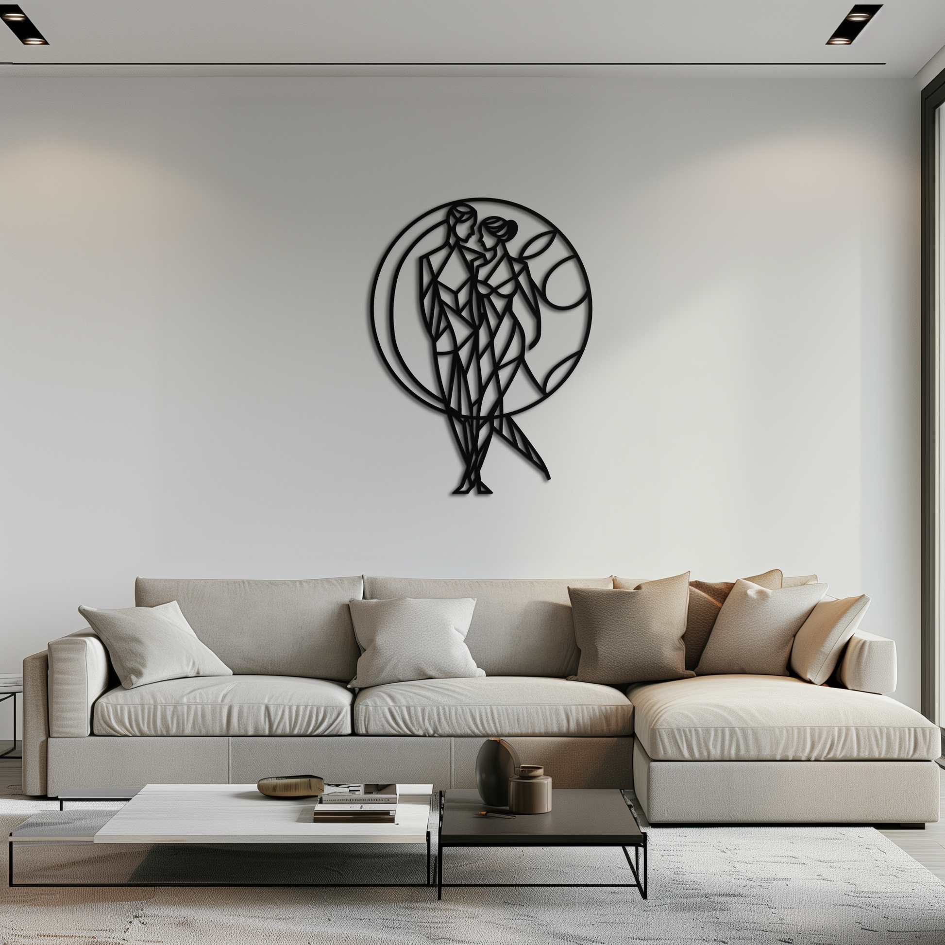 Geometric Couple Silhouette Wall Art – Modern Romantic Metal Wall Decor- KAF325 - Tampa Home & Garden Store