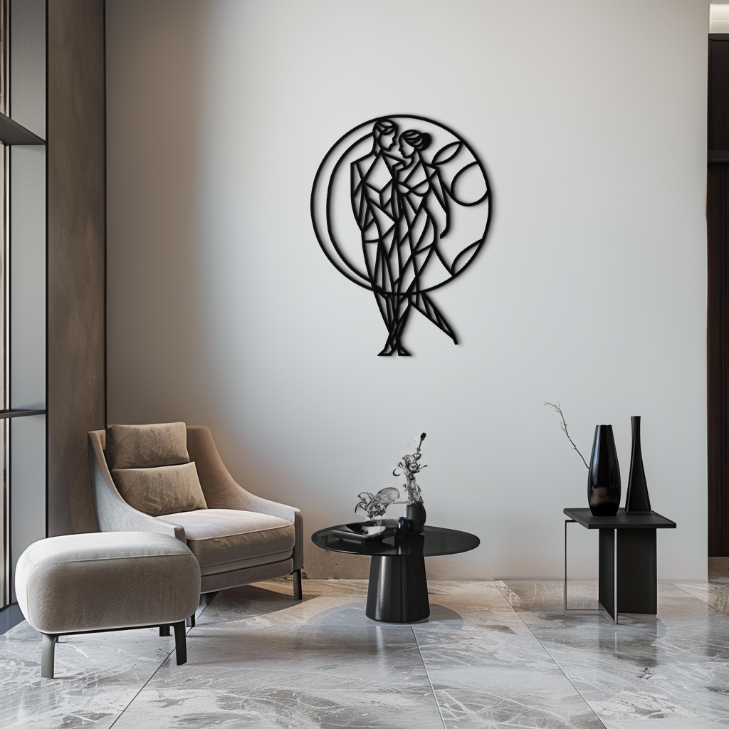 Geometric Couple Silhouette Wall Art – Modern Romantic Metal Wall Decor- KAF325 - Tampa Home & Garden Store