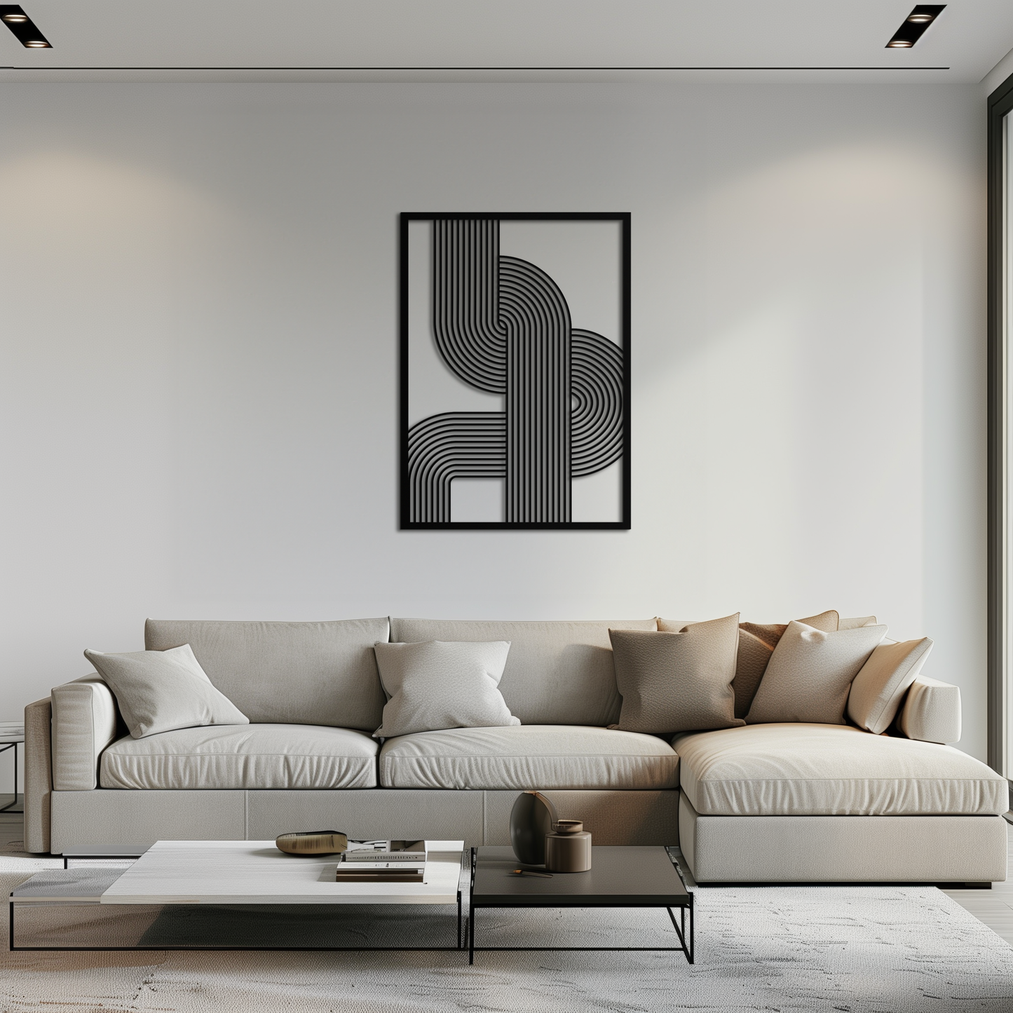 Geometric Curve Panel Metal Wall Art – Modern Abstract Steel Decor- KAF364 - Tampa Home & Garden Store