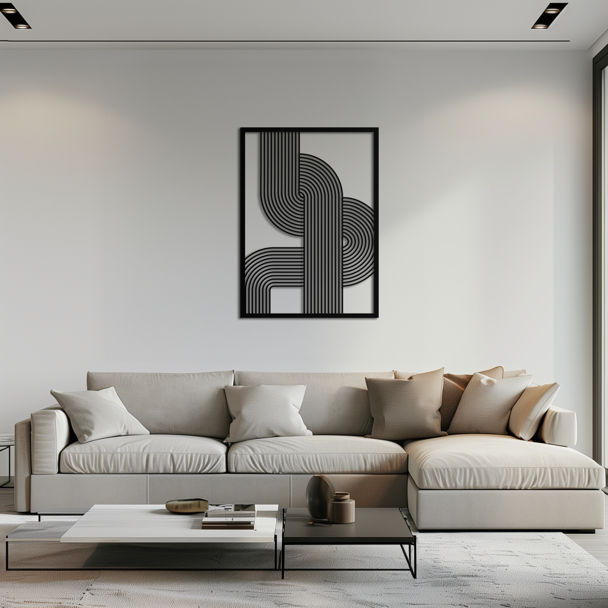 Geometric Curve Panel Metal Wall Art – Modern Abstract Steel Decor- KAF364 - Tampa Home & Garden Store