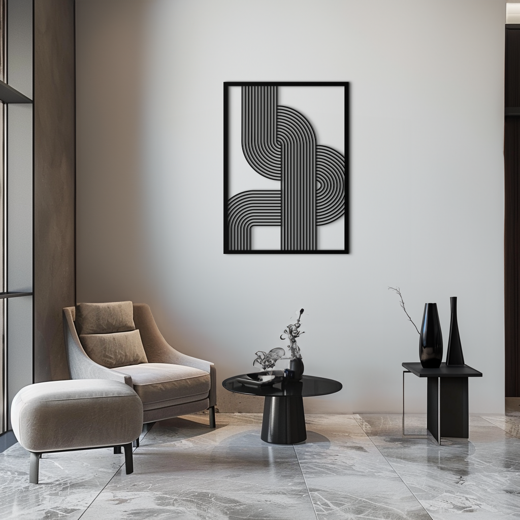 Geometric Curve Panel Metal Wall Art – Modern Abstract Steel Decor- KAF364 - Tampa Home & Garden Store