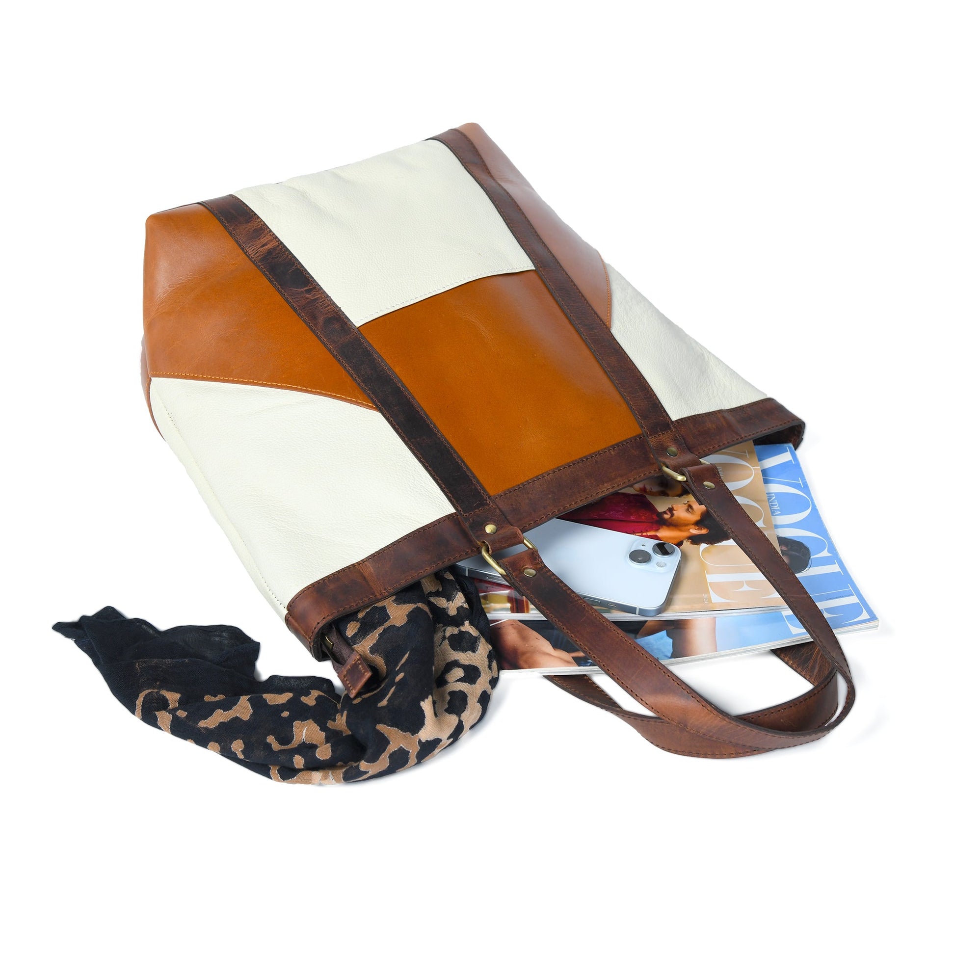 Geometric Design Leather Tote - Tampa Home & Garden Store