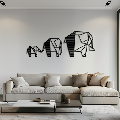 Geometric Elephant Family Metal Wall Art - Modern Minimalist Decor- KAF166 - Tampa Home & Garden Store