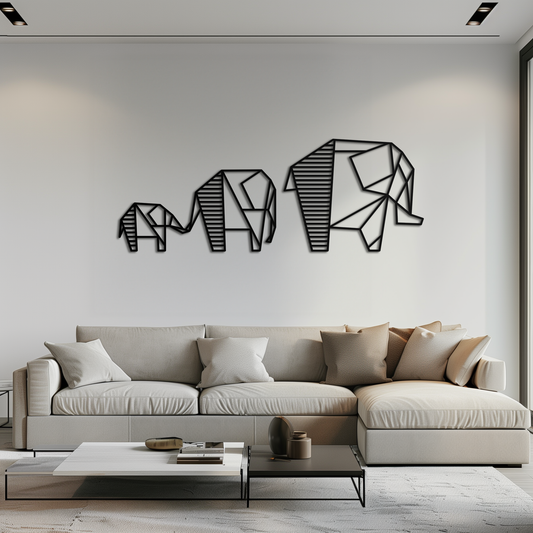 Geometric Elephant Family Metal Wall Art - Modern Minimalist Decor- KAF166 - Tampa Home & Garden Store
