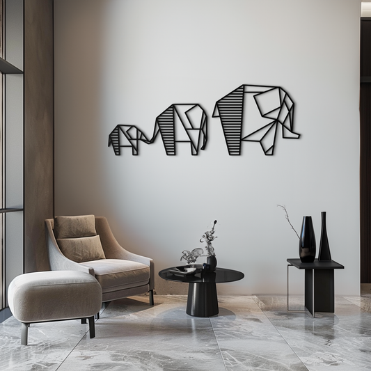 Geometric Elephant Family Metal Wall Art - Modern Minimalist Decor- KAF166 - Tampa Home & Garden Store